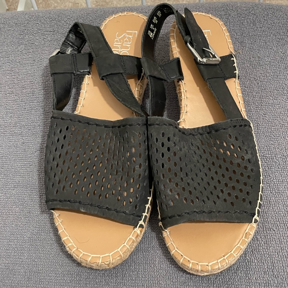 New Women's Size 8M Franco Sarto Slingback Espadrille Wedges Black Laser Cut